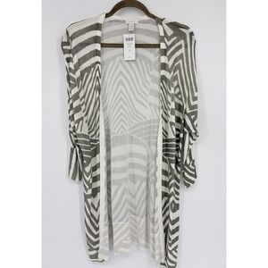 New Chico's Daniella Cardigan Graphic Waves Size 1 Long Line Open Rayon
